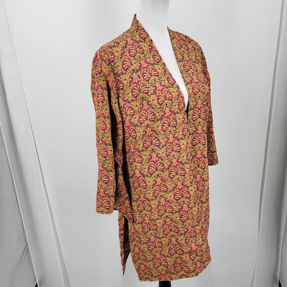 Chico's Reversible Kimono Womens Medium Pink Blue Gold Mixed Print Open Front - Picture 6 of 14